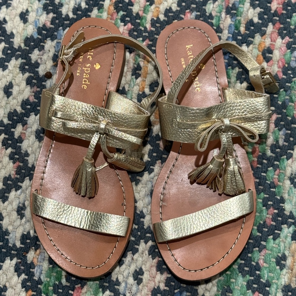 ♠️ Kate Spade Gold Leather Carlita Strappy Sandals 6.5m